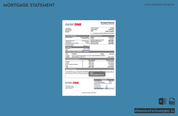 Beispiel eines Hypothekenauszugs der Mauritius Bank One Limited (Word- und PDF-Datei)